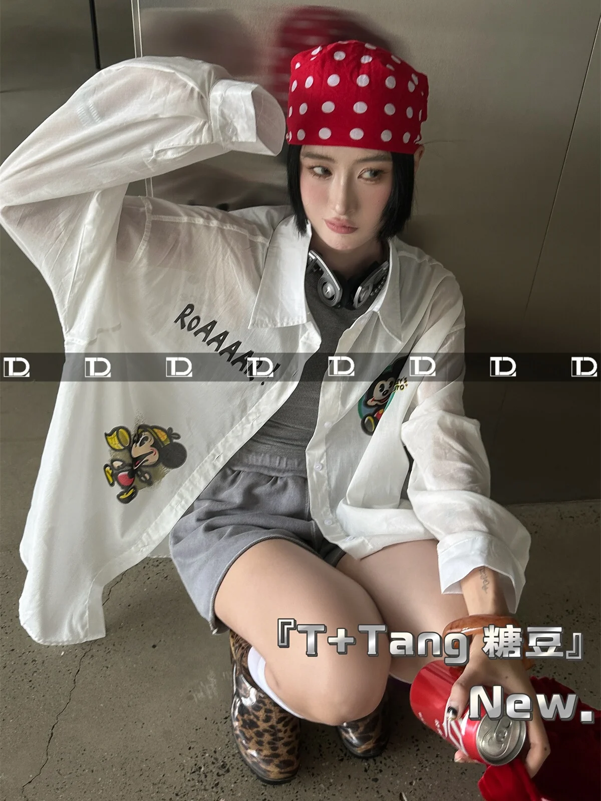 Oversized Long Sleeve White Shirt Spring Summer New Korean Style Loose Cartoon Printed Loose Front Short Back Long Women Shirt
