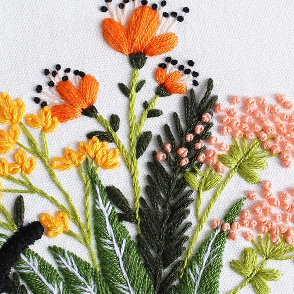 Flower Black Cat Pattern Embroidery Set Needlework Cross Stitch Tools Embroidery Starter Kit Home Decor Handmade Crafts Ornament embroidery kits