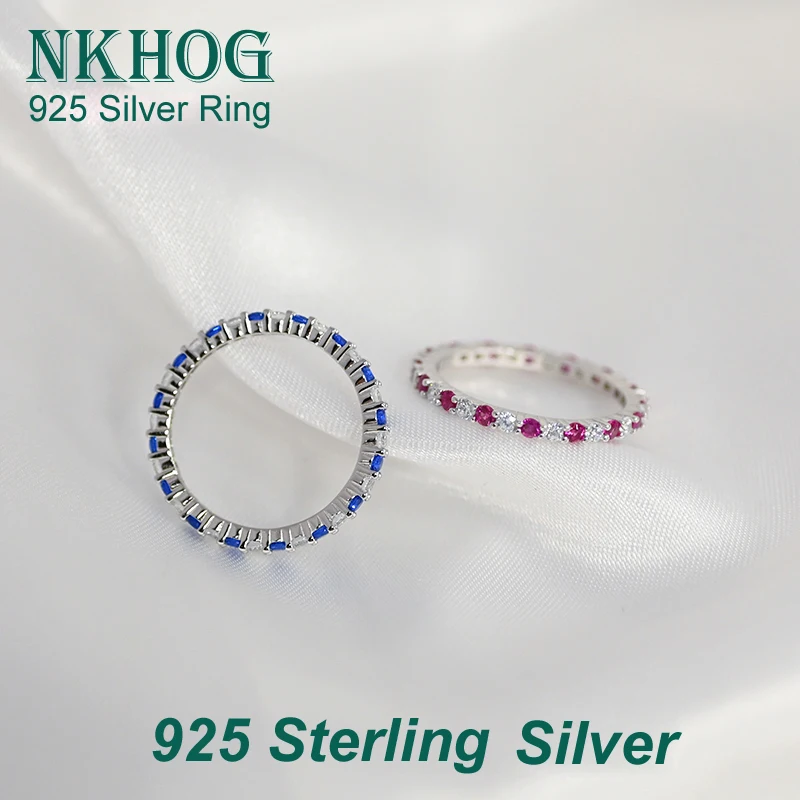 

NKHOG 925 Sterling Silver Ring Colored Gemstone New Design Simple For Women Girls Band Engagement Wedding Rings Gifts Jewelry