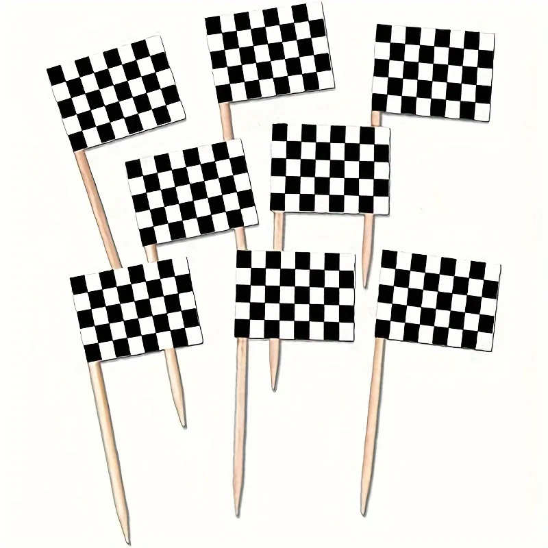50 Stück, karierte Rennflagge, Party-Lebensmittel-Topper für Rennwagen, Party, Zahnstocher, Flagge, Cupcake-Topper, Cupcake-Dekoration, Mottoparty