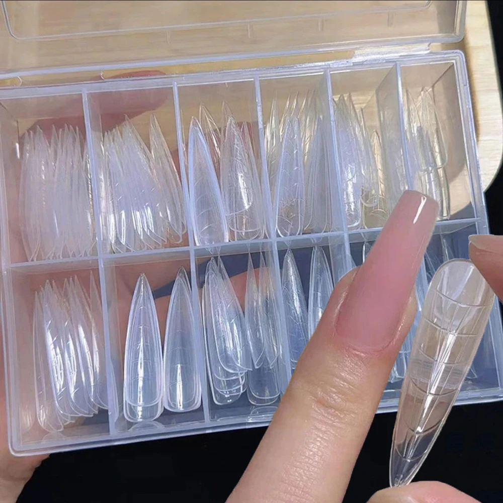 DIY Acrylic Nail Art Tips Transparent Plastic Full Cover