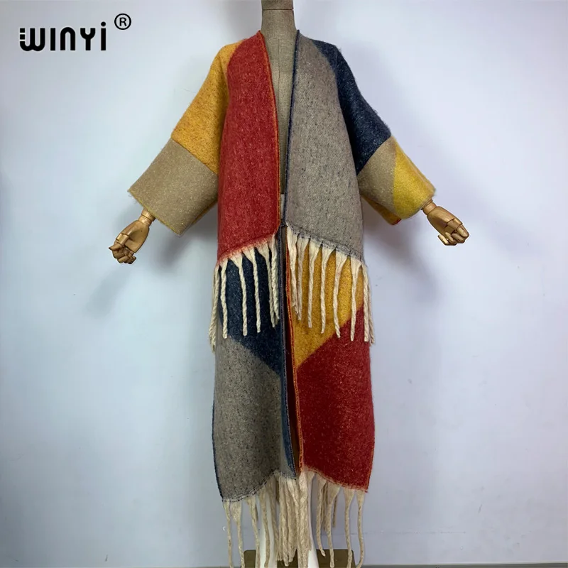

Зимнее пальто WINYI для женщин, модное роскошное меховое Свободное пальто с принтом и кисточками, плотное теплое длинное пуховое пальто, модный кардиган, куртка