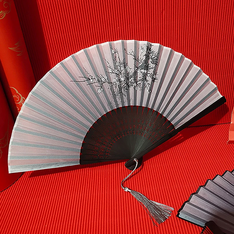 Vintage Chinese Style Folding Fan bamboo hand Wooden Shank Classical Dance Tassel Female Home Decor folding fan wooden hand fan hand fan