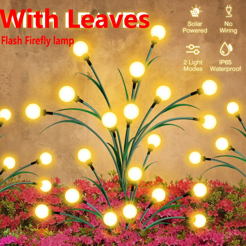 E2 Solar Garden Lights Upgraded Leaf Design LED Firefly Light Outdoor Waterproof Firefly Lawn Lamp Decorat Patio Yard Landscape