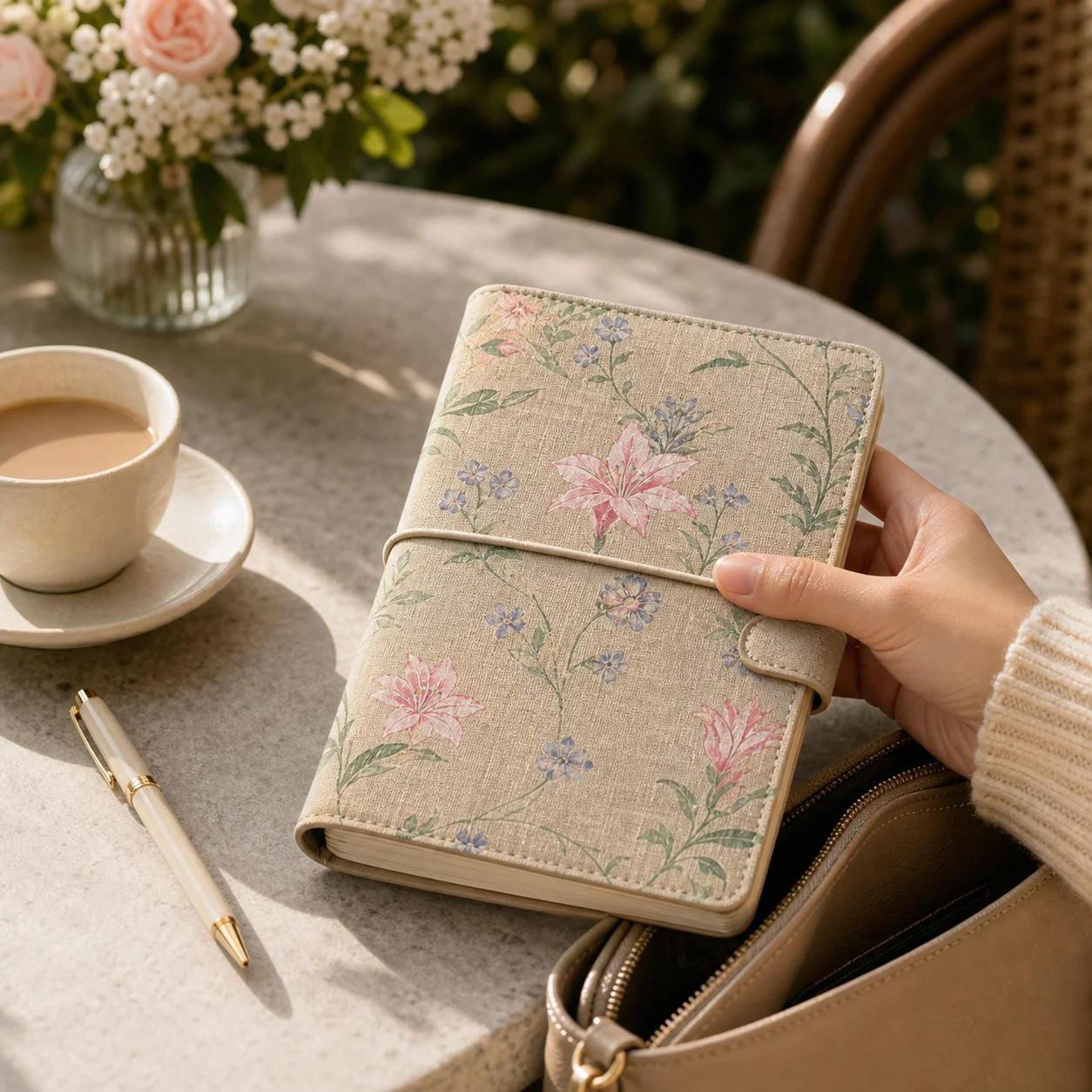 Eco-Friendly Floral Print Loose Leaf Journal with Thick Cloth PU Cover
