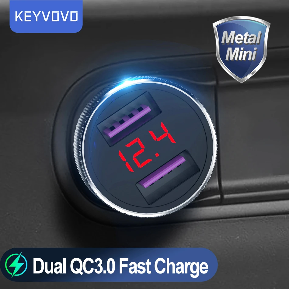 Dual QC USB Metal Car Charger Display Quick Charge 3.0 Fast Charging Type C PD Phone Adapter For iPhone Xiaomi Samsung Huawei best type c car charger