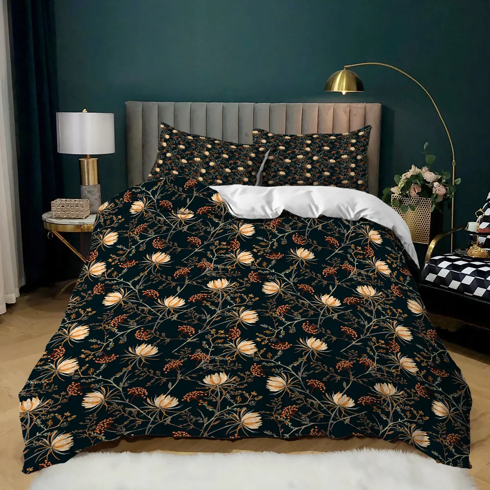 Pastoral Style Bedding Set for Bedroom Modern Plant Flower Pattern Duvet Cover with Pillowcases Soft Quilt Cover Queen King Size