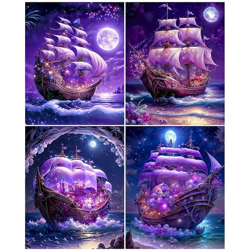 

GATYZTORY Painting By Number Purple Sailing Seaview Diy Frame Picture By Numbers Wall Art Acrylic On Canvas Home Decoration