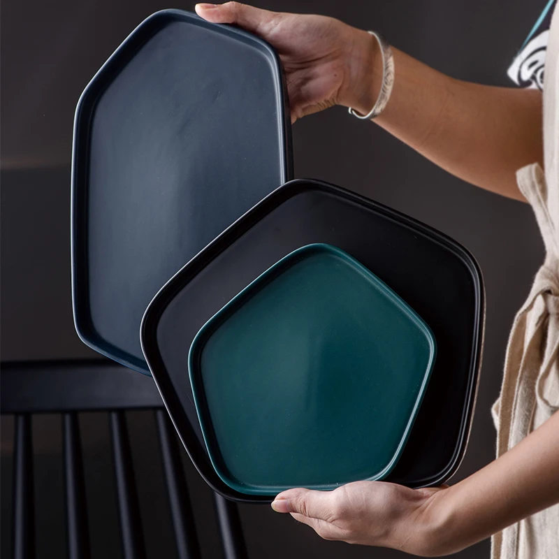1pc KINGLANG Northern Europe irregular tableware plate western food dish plate pan steak pasta fruit salad