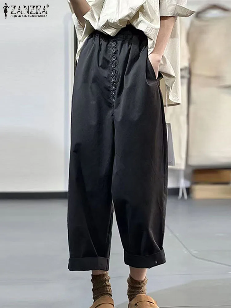 

Fashion Elastic Waist Harem Pants ZANZEA Women Long Pants New2024 Spring O Type Pantalones Causal Loose Solid Color Trousers