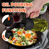 Distributeur d'huile d'olive, pulvérisateur pour la cuisson 2 en 1, vaporisateur et verseur, bouteille d'huile en verre vert foncé avec autocollants, pulvérisateur d'huile 16oz/470ml 3
