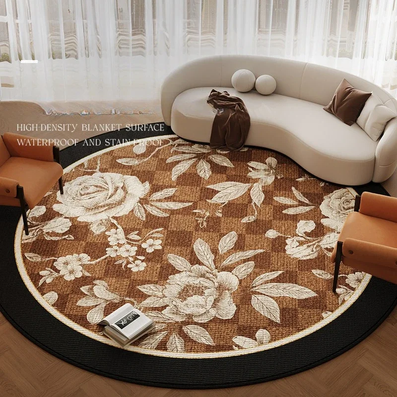 Light Luxury Round Living Room Carpet High-end Fashion Bedroom Rug Large Area Retro Floral Print Sofa Floor Mats Ковер Tapis 러그