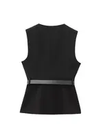 Women's Long Waistcoat with Belt, Front Gold Button, O Neck Sleeveless Vest, Female Outerwear, Chic Tops, Fashion - Image 3