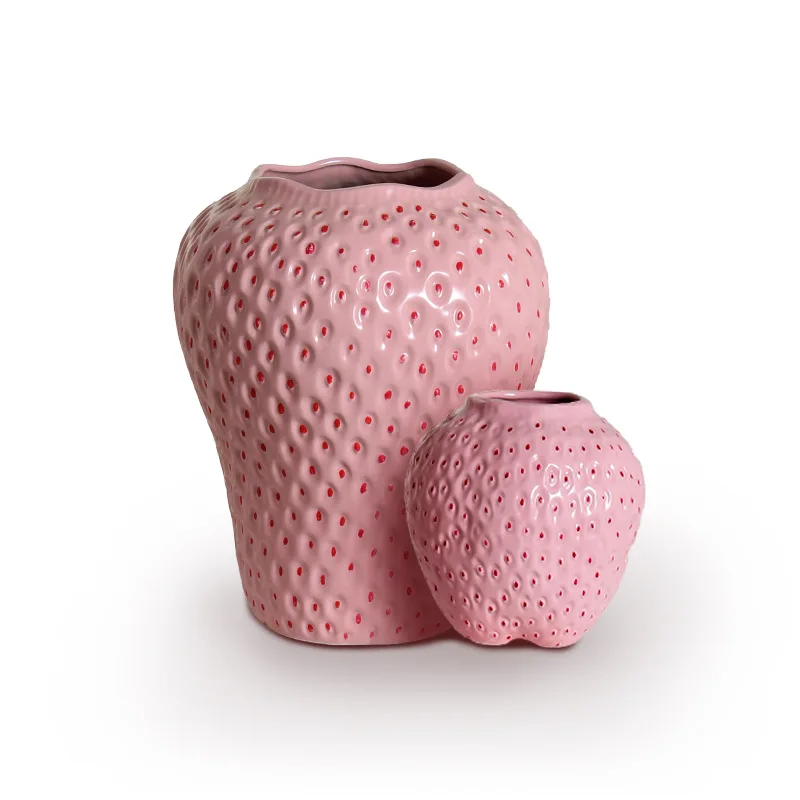 Ceramic Vase Artificial Strawberry Vase Fruit Cartoon Strawberry Flower Pot Terrarium Flower Vase Home Decoration Accessories 6