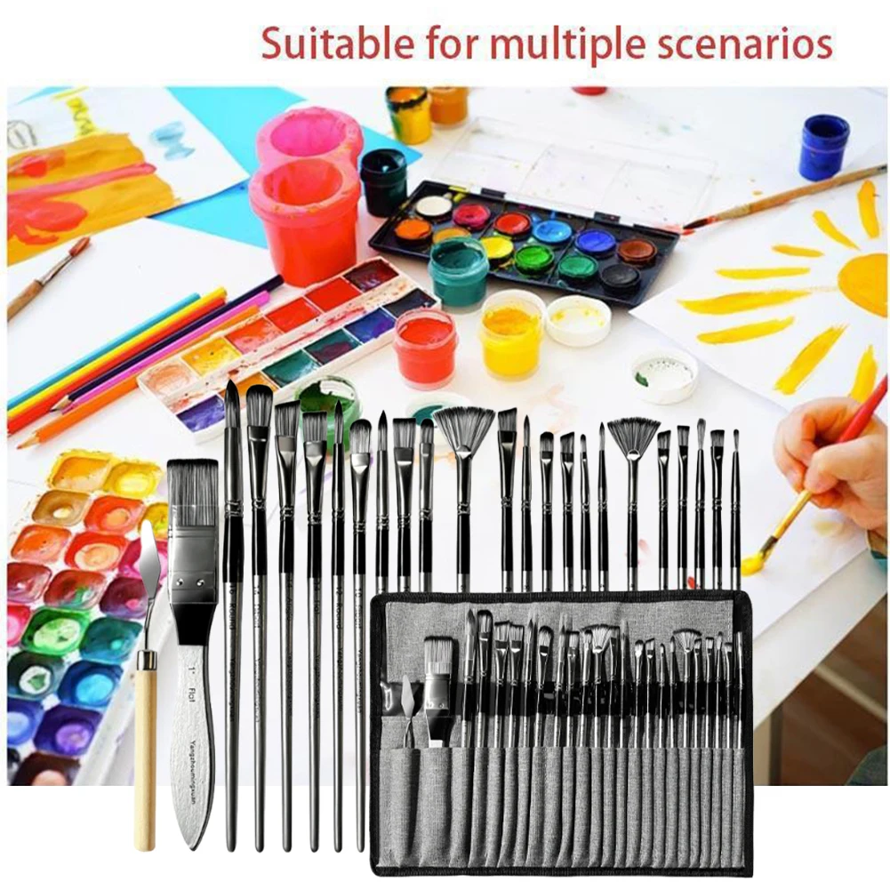 24pcs 나일론 브러쉬 세트 아티스트 페인트 브러쉬 다양한 모양 구아슈 수채화 브러쉬 나무 손잡이 아크릴 브러쉬 그림 그리기용