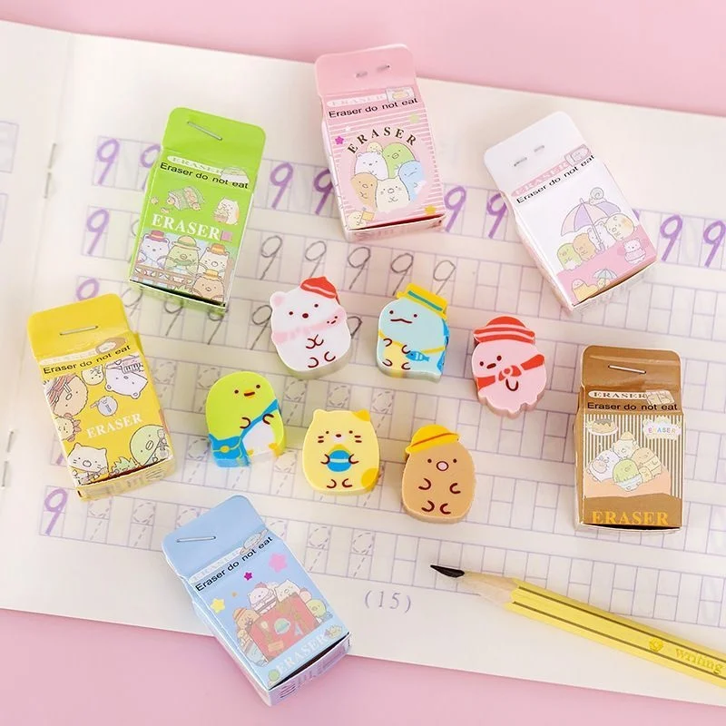 Ellen Brook Stationery Kawaii Milk box Student School Office Supplies Children Erasers For Kids Gift Pencil Rubber Eraser 1 PCS