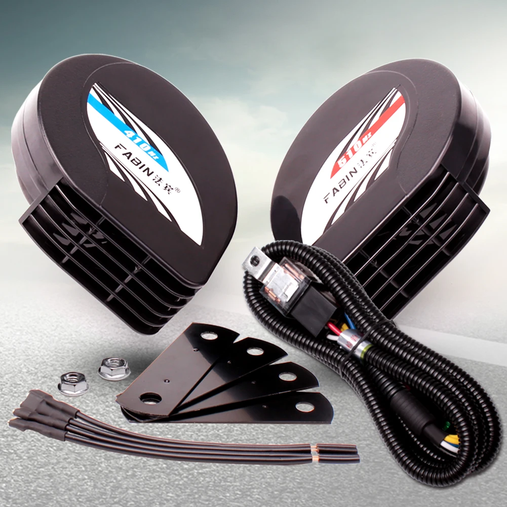 FARBIN High/Low Car Horn 12V Ultra Thin Waterproof Snail Horns Loud Dual Tone Air Electric Horn Kit Alarm Signal Car Accessory