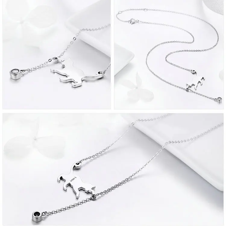 Real 925 Sterling Silver Cute Cat Animal Jewelry Set Pet Ring Necklace Earrings for Women Party Original Fine Jewelry - PeticaDeals