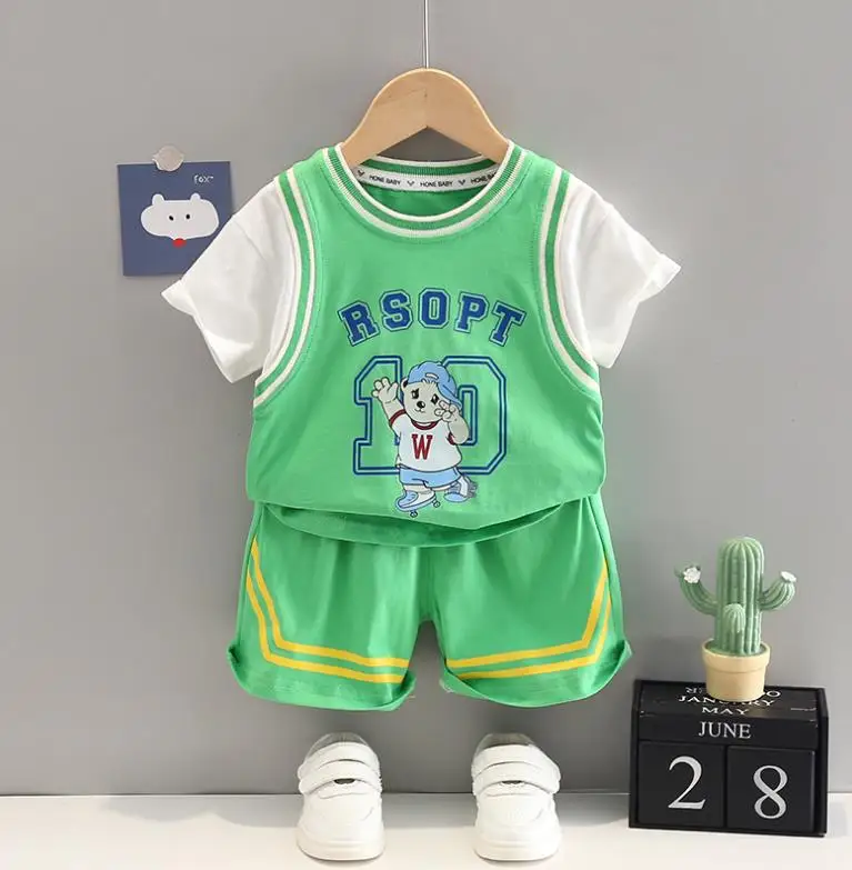 

Summer kids sport tracksuits Fashion boys printed letter pullover cotton T-shirts tops+shorts 2pcs baby outfits children clothes