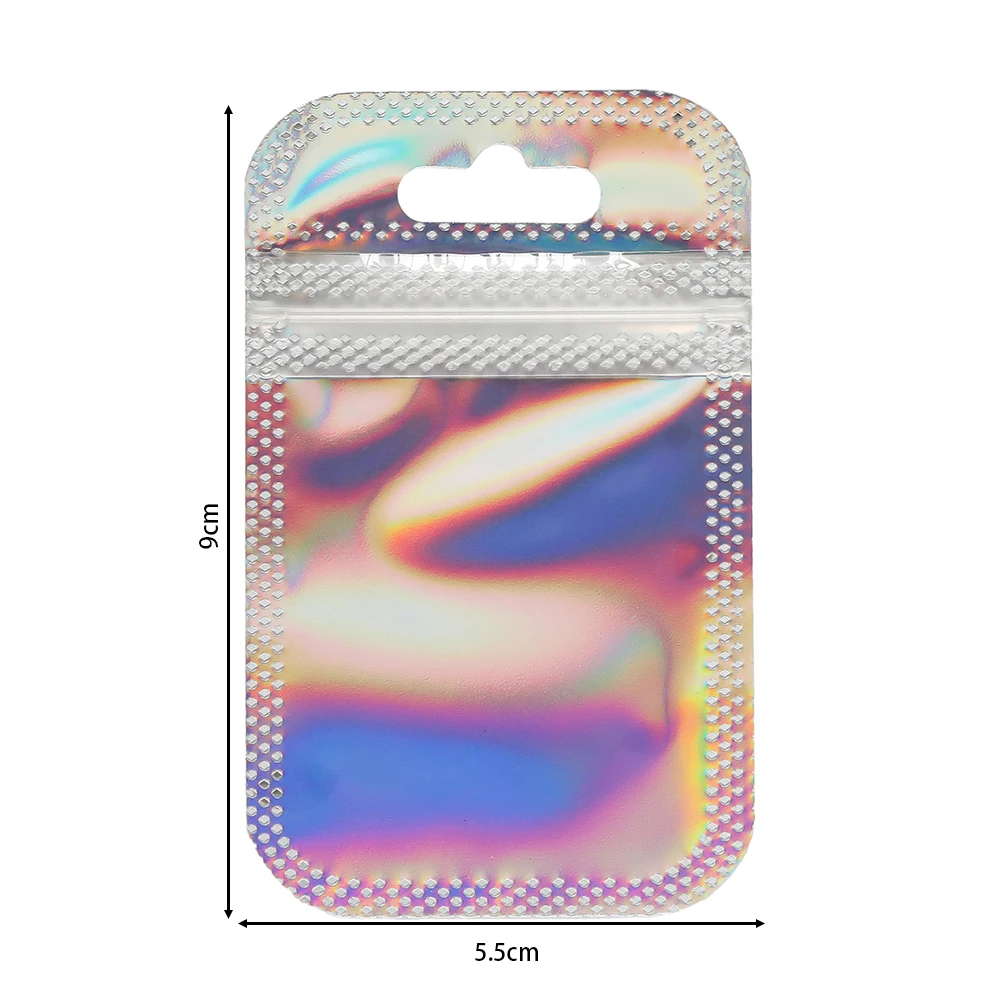 50pcs Pink Laser Ziplock Bag Holographic Self-Sealing Pouch For Earring Display Jewelry Gift Packaging Small Supplies Organizer