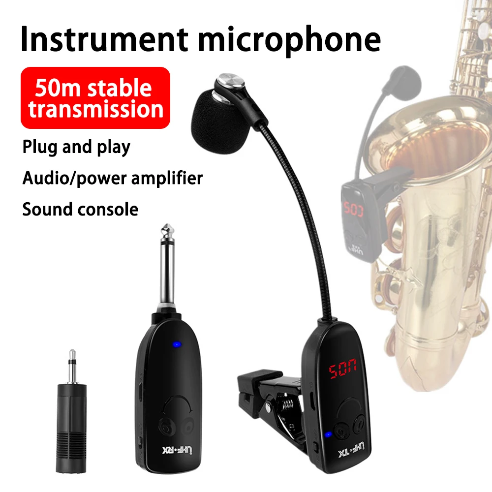 Saxofone Wireless Microphone Mic Saxophone Transmitter and Receiver UHF Professional Mikrofon Music Mike Microphon Kit Microfon