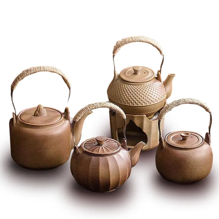 Chinese Retro Loop-Handled Teapot, Open Fire Pumpkin Pot, Warm Tea-Boiling Stove, Portable Anti-Scald Rope, Long Handle