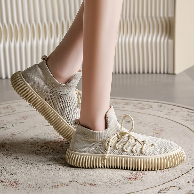 Women Casual Sneakers Pump Shoes for Women Knitted Shoes Round Toe