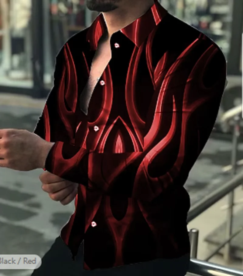 

Men's shirt flame cuffed 3D printing daily holiday long sleeved buckle clothing designer casual and breathable