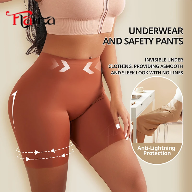 Flarixa Slip Safety Shorts Pants High Waist Boyshorts Women Ice Silk Anti Chafing Boxers Breathable Invisible Panties Underdress