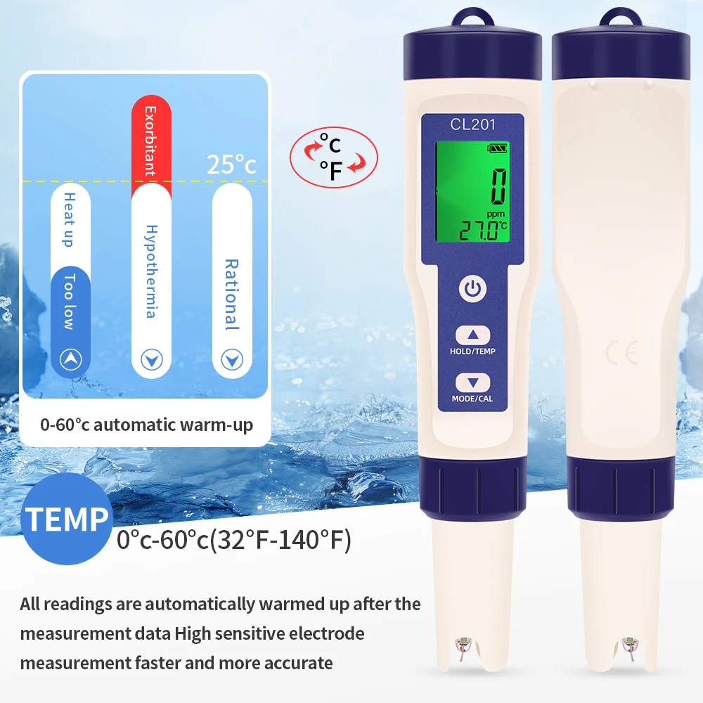 Se80fa06acc2143959a88fe7658b811c3t 5 in 1 Chlorine Meter Pen Water Quality Detector PH, H2, ORP TEMP CL2 Tester Multi-function Spa Swimming Pool Chlorine Monitor Mallzona
