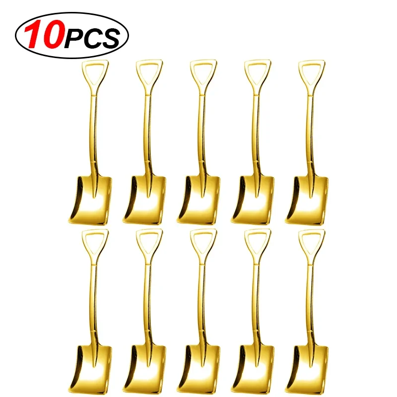 Elegant Stainless Steel Shovel Spoon Set - Gold & Silver Finish, Perfect for Coffee, Ice Cream, and Desserts