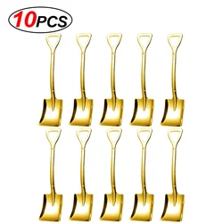 Elegant Stainless Steel Shovel Spoon Set - Gold & Silver Finish, Perfect for Coffee, Ice Cream, and Desserts (Gold 02- 10pcs)