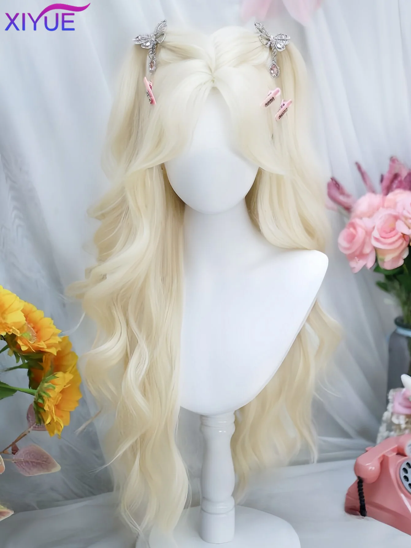 Synthetic Wigs Long-Haired Women With White Gold Hair Full Head Eight-Character Bangs Big Waves And Long Curly Hair Lolita Cospl
