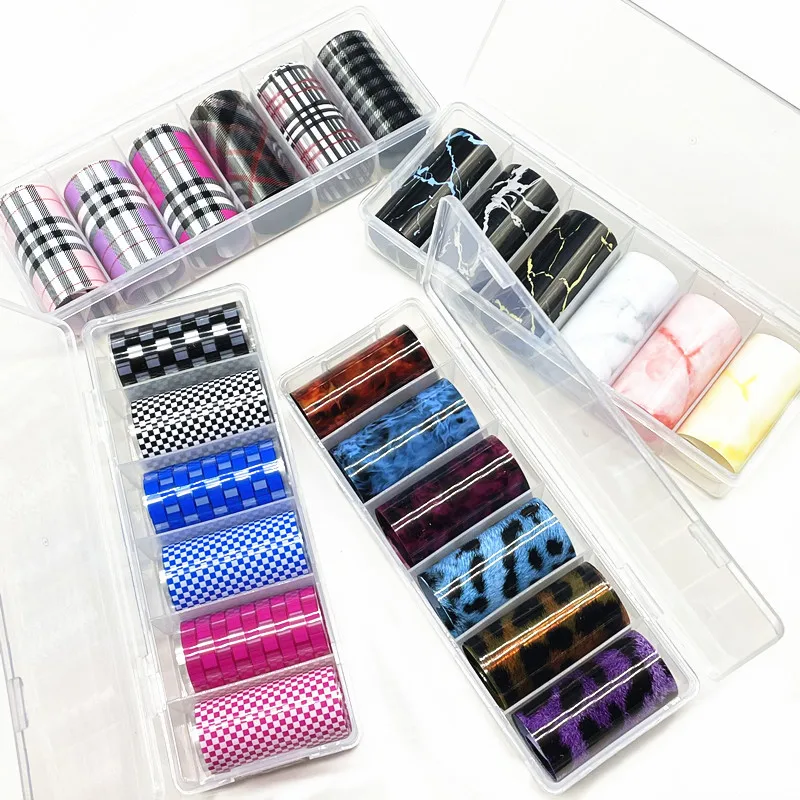 6 rolls Chessboard Nail Foils for Transfer Paper Fire Flame Stickers Marbling Nails Wraps DIY Plaid Art Decorations |