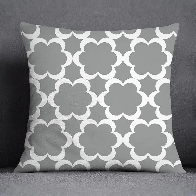 3pcs/lot 45X45CM Gray Lumbar Pillow Case Polyester Geometry Leaf Floral Stripes Plaids Print Sofa Throw Cushion Cover Home Decor