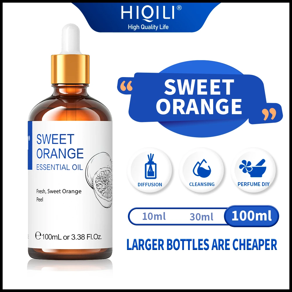 HIQILI 100ML Sweet Orange Essential Oils,100% Pure Nature for Aromatherapy | Used for Diffuser，Humidifier，Massage | Fresh air