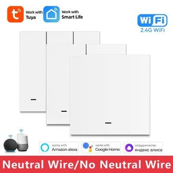Tuya WiFi สมาร์ทสวิตช์ไฟปุ่มกดไม่มี/Neutral Wire สวิทช์ APP รีโมทคอนโทรลรองรับ Alexa Google Home Yandex Alice 1