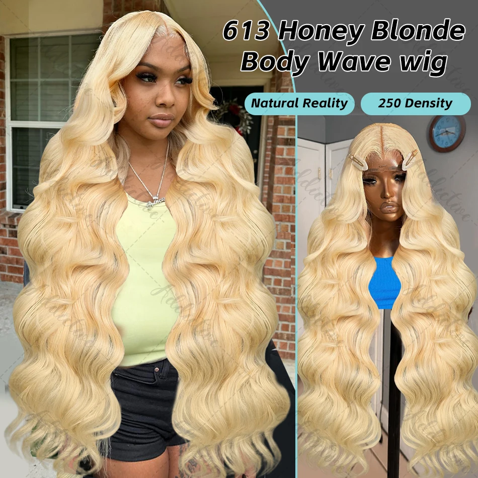 250% 613 Honey Blonde Body Wave 13x6 HD Transparent Lace Front Human Hair Wigs 30 32 Inch Color 13x4 Lace Frontal Wig For Women