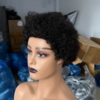 Perruques brésiliennes courtes coupe lutin pour femmes noires cheveux humains Afro crépus bouclés perruque africaine bouclée pleine Machine faite perruque 4