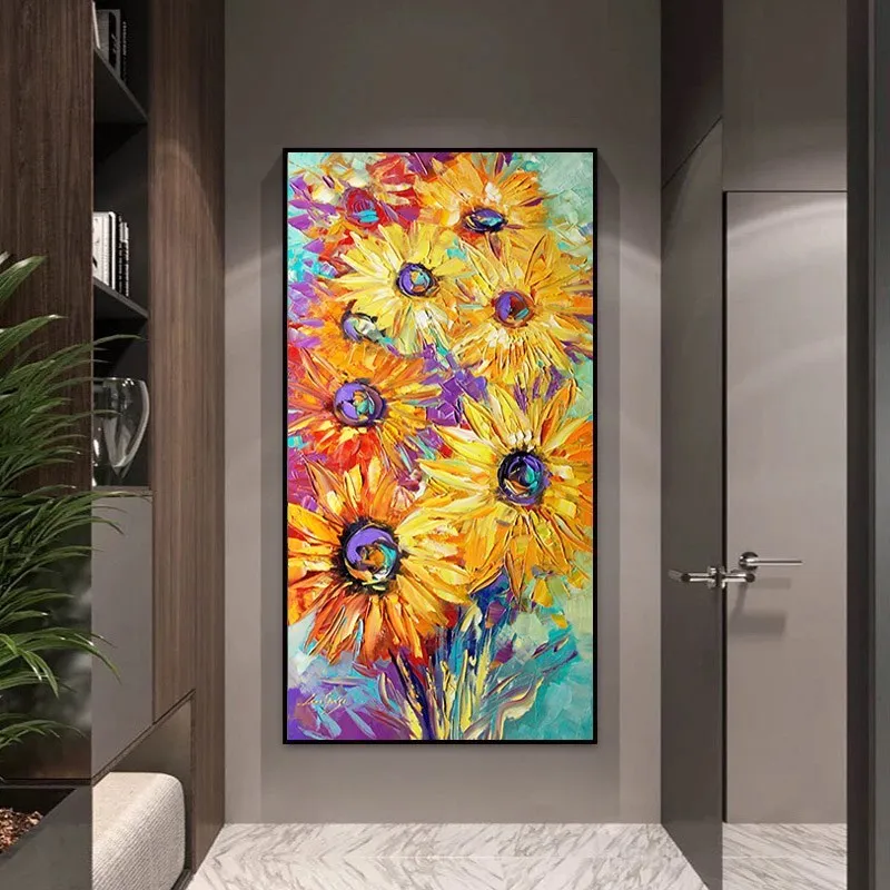 

OQ 100% Hand Painted Oil Painting On Canvas Modern Abstract Sunflower Wall Art Living Room Picture Home Decoration Unframed