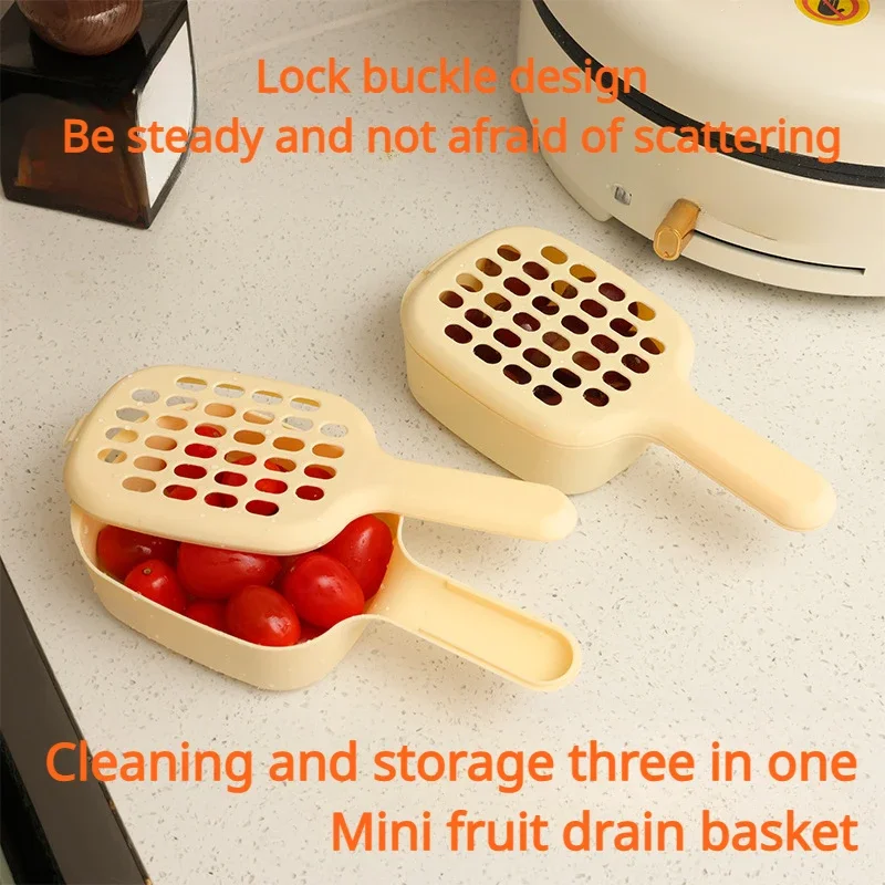 Drainage basket Mini Fruit Cherries Blueberries Household Cleaning basket With handle Vegetable washing Kitchen tools 1pc