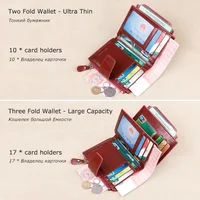 Genuine Leather Wallets for Women Red Money Purses Zipper RFID Short Female Small Card Holder Coin Purse Trifold Bifold Wallet 2