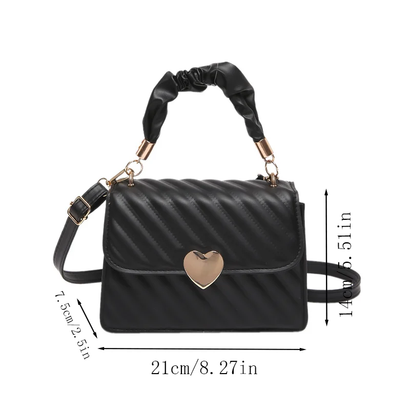 Korean Luxury Women's Top-Handle Bags Fashionable Heart Shaped Buckle Crossbody Bag For Women PU Square Bag Shopping