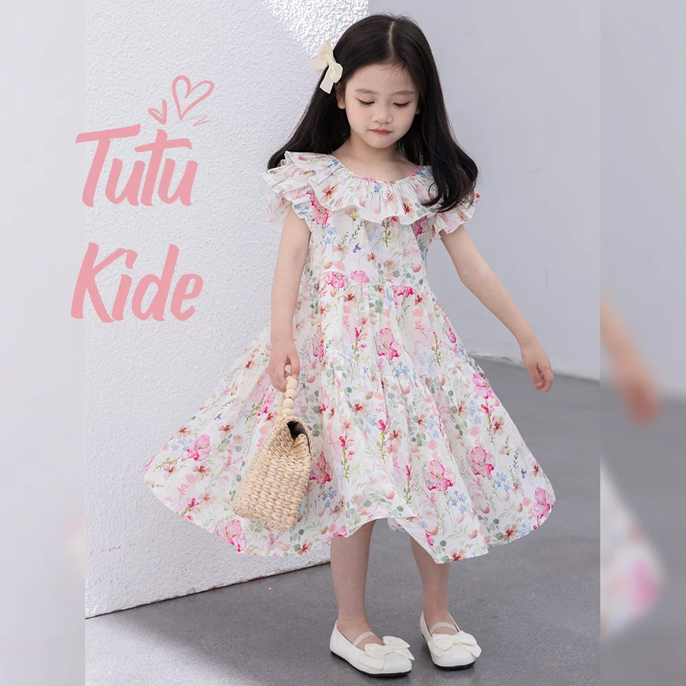 

Girls Dress 2024 Summer New Children Princess Dress Children Floral Dresses Summer Baby Girl Foreign Style Floral Skirts