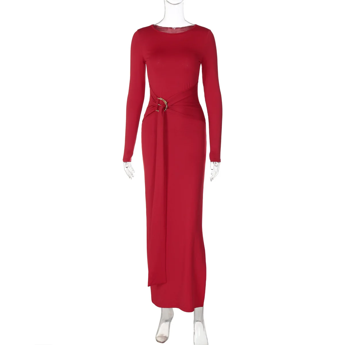 Black Fashion Lace-Up Long Dress For Women Skinny High Waist Patchwork Side Split Elegant Dress Female Party Maxi Dress