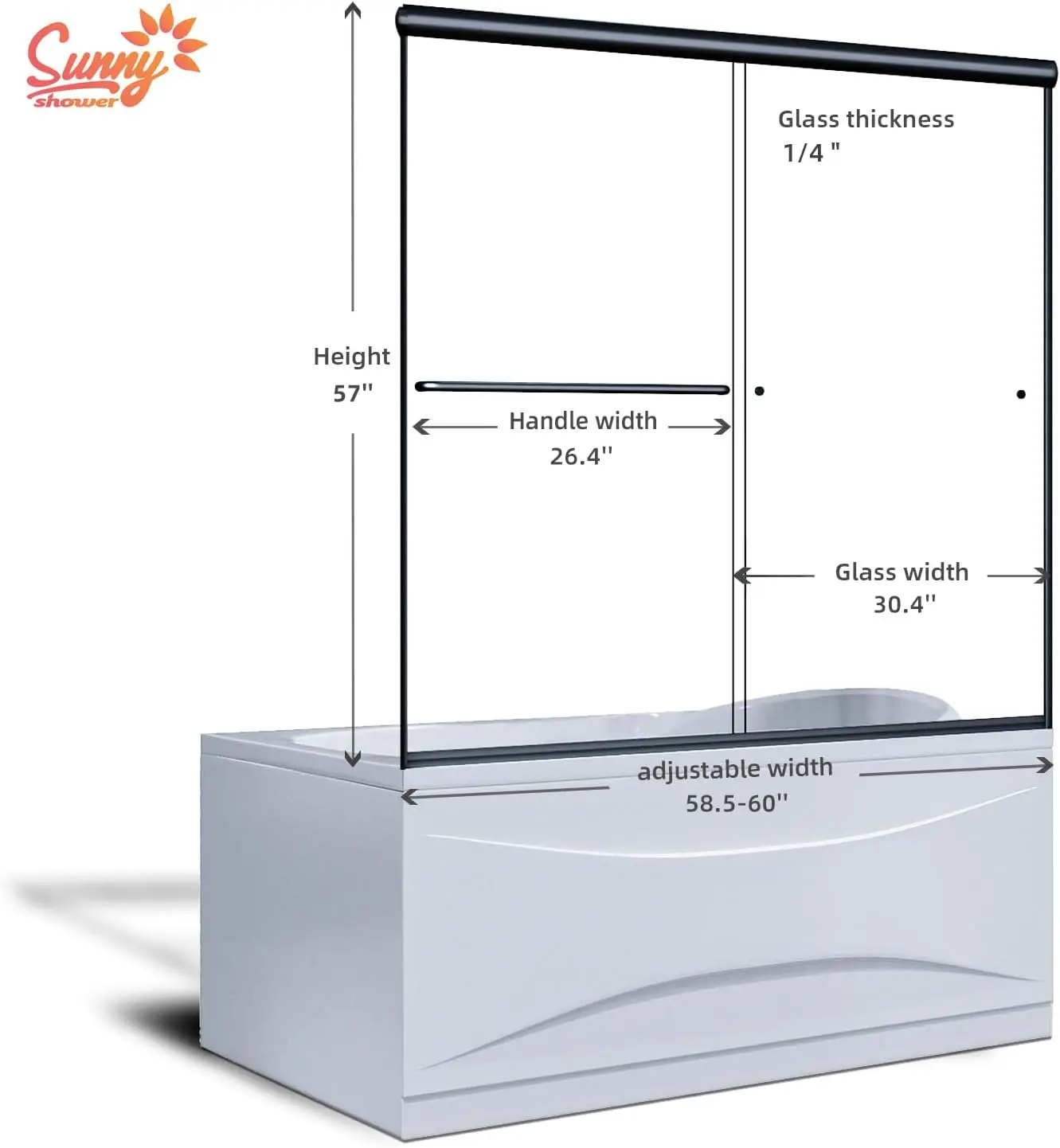 Semi Frameless Shower Door with Clear Glass Bypass Sliding Bathroom Door Black Hardware Double Sliding Glass Shower Enclosure 3