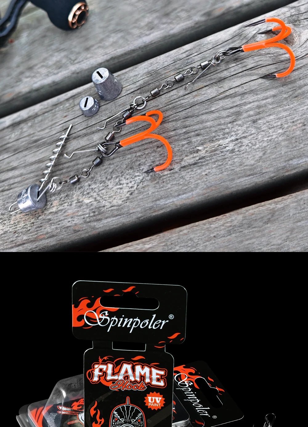 Spinpoler Multi-Depth Flame Stinger Rigs # 1 # 1/0 # 2/0 UV Orange Drillinge mit Gewichten Pike Craft flache Schrauben Angelsets – Detail 7