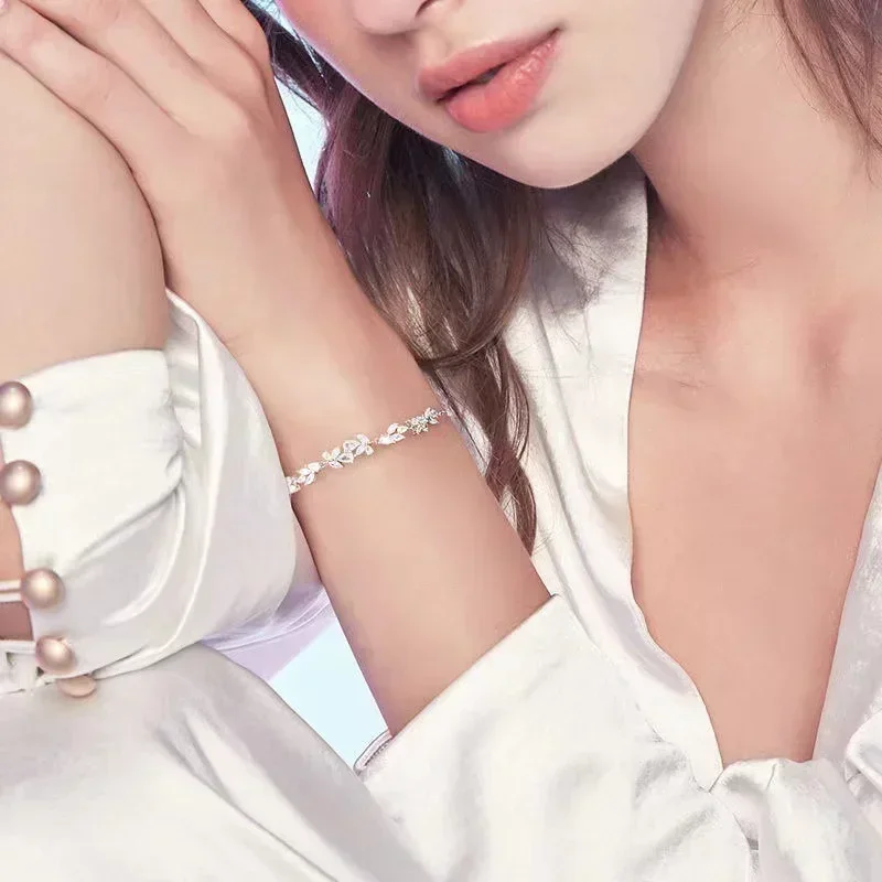 925 Silver Wisteria Flower Bracelet For Women Zircon Love