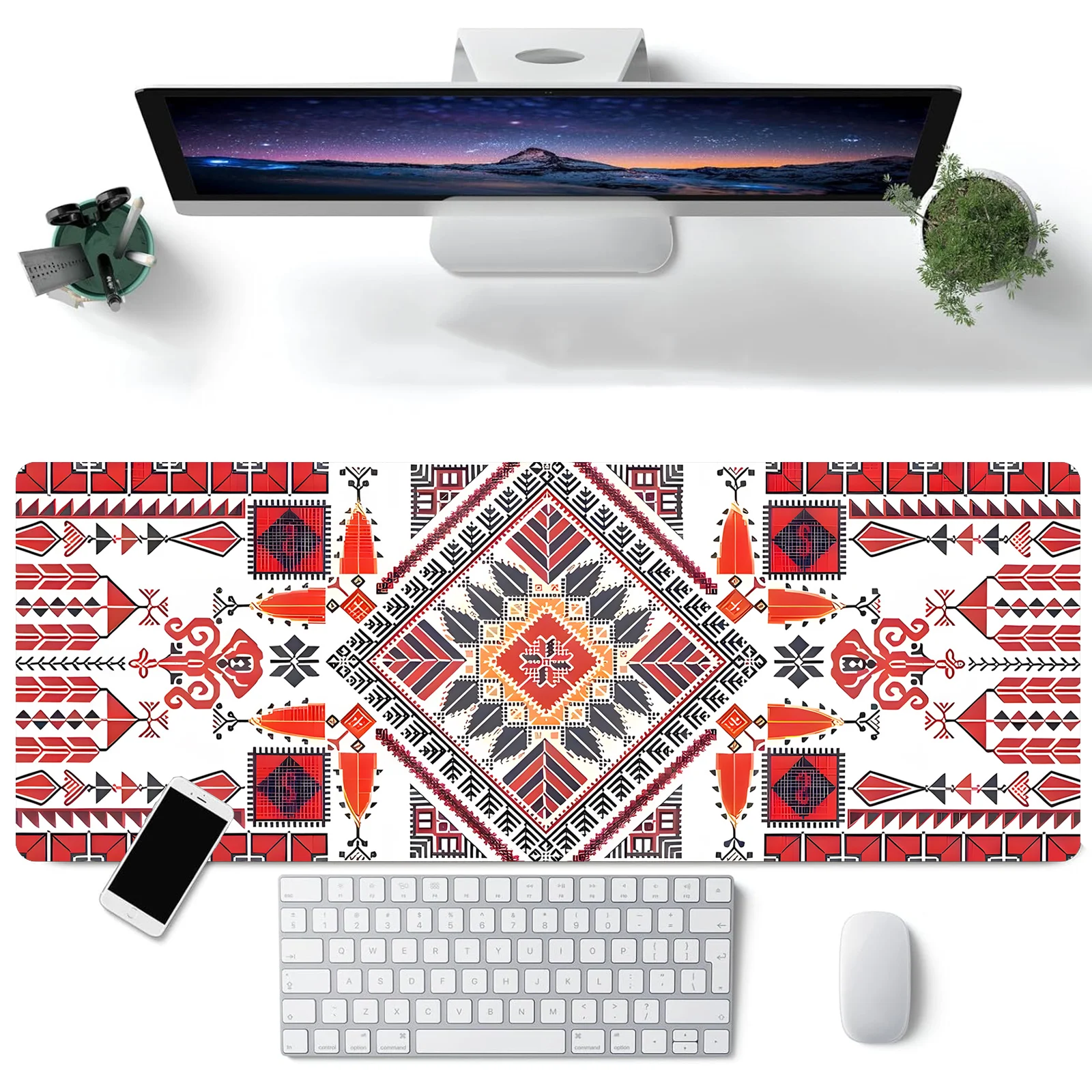 Geometric Pattern Extended Mouse Pad 80 x 30cm Non-Slip Stitched Edges Suitable for Gaming, Desktop, Abstract Use Polyester Rubb 5