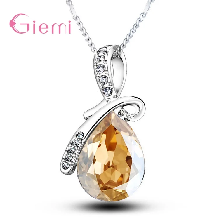 925 Sterling Silver Colorful Cubic Zirconia Waterdrop Pendant Necklace Women Girls Wedding Party Jewelry pendant necklace,silver necklace,silver pendant
